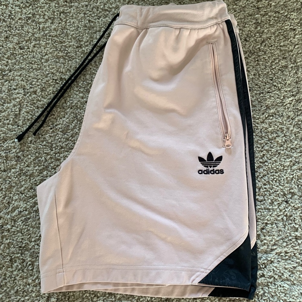 Adidas peach and black shorts